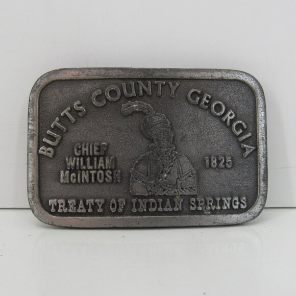 Metal Belt Buckle Butts County Georgia Treaty of Indian Springs 044 1977 USA - Picture 7 of 7